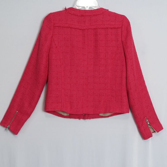 NWT MM Couture by Miss Me Hot Pink Tweed Zip Snap Long Sleeve Jacket Size S - Picture 6 of 9